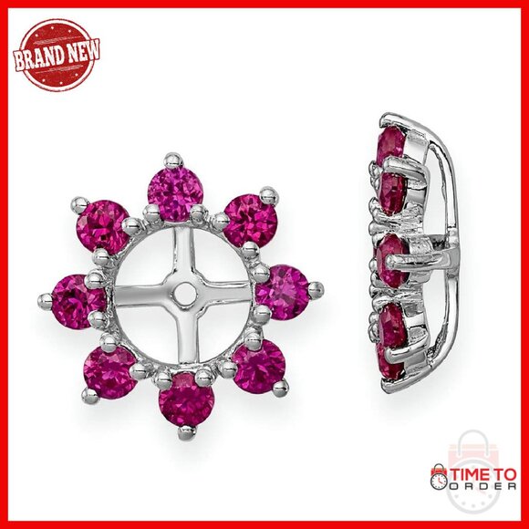 Sterling Silver Rhodium Ruby Earring Jacket 14mm Post Back